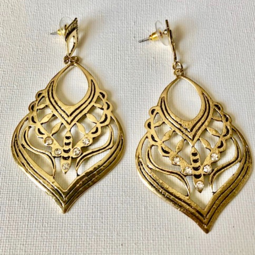 Gold Color With Rhinestone Dangle Earrings